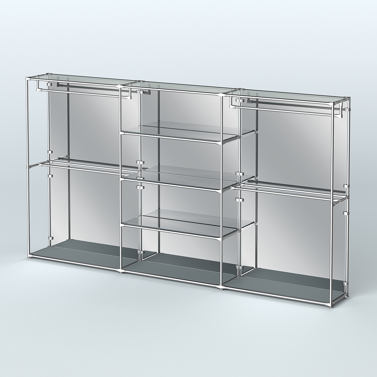 Торговая система ХРОМ (задняя стенка - зеркало) 3600 мм с зеркальными полками и поручнями №2 Темно-Серый