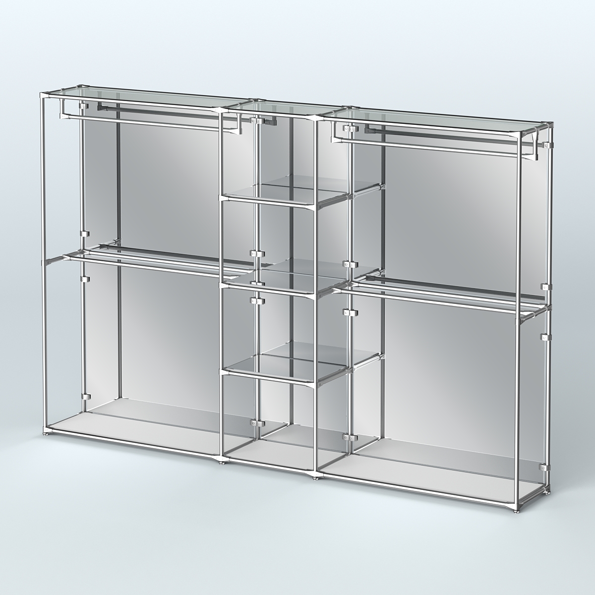 Торговая система ХРОМ (задняя стенка - зеркало) 3600 мм с зеркальными полками и поручнями №4 Серый