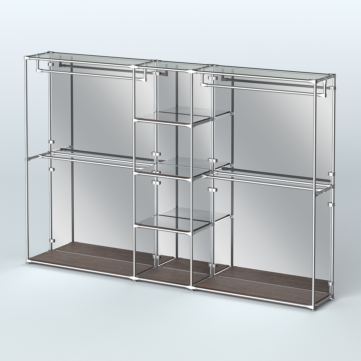 Торговая система ХРОМ (задняя стенка - зеркало) 3600 мм с зеркальными полками и поручнями №4 Дуб Венге