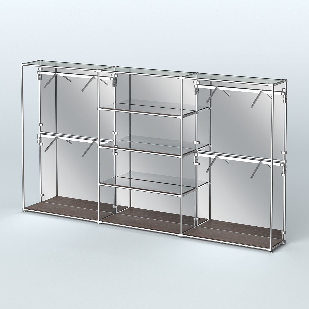 Торговая система ХРОМ (задняя стенка - зеркало) 3600 мм с зеркальными полками и поручнями №5 Дуб Венге