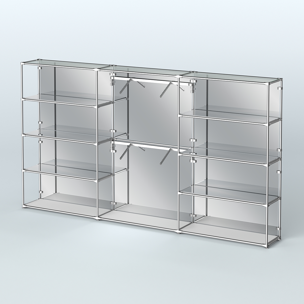 Торговая система ХРОМ (задняя стенка - зеркало) 3600 мм с зеркальными полками и поручнями №6 Серый