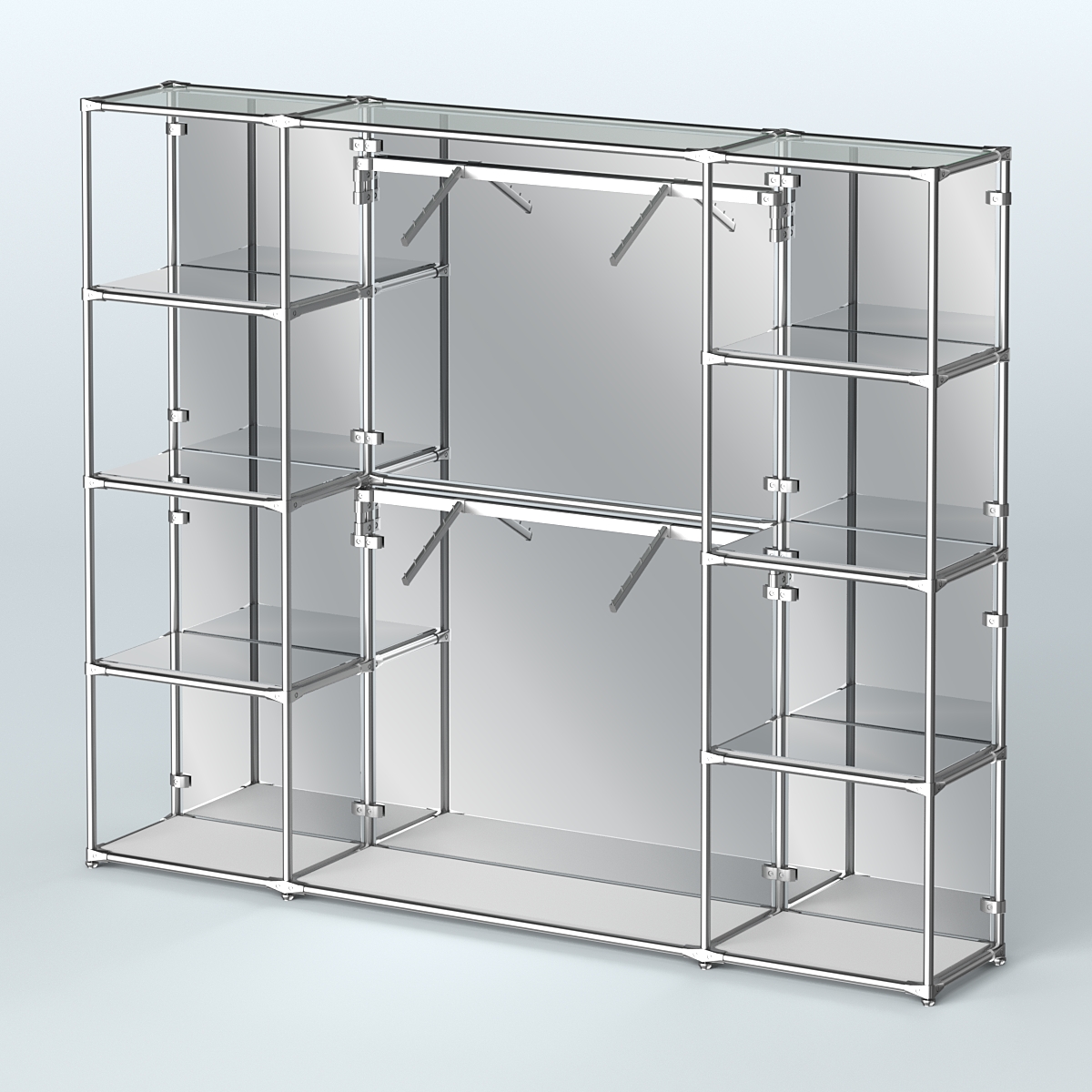 Торговая система ХРОМ (задняя стенка - зеркало) 3600 мм с зеркальными полками и поручнями №7 Серый