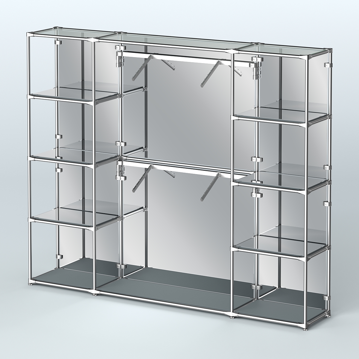 Торговая система ХРОМ (задняя стенка - зеркало) 3600 мм с зеркальными полками и поручнями №7 Темно-Серый