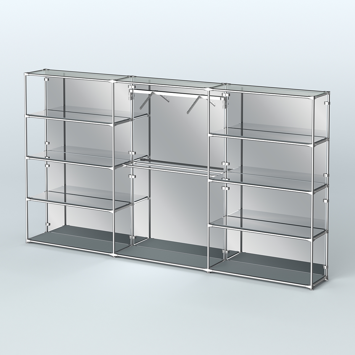 Торговая система ХРОМ (задняя стенка - зеркало) 3600 мм с зеркальными полками и поручнями №9 Темно-Серый