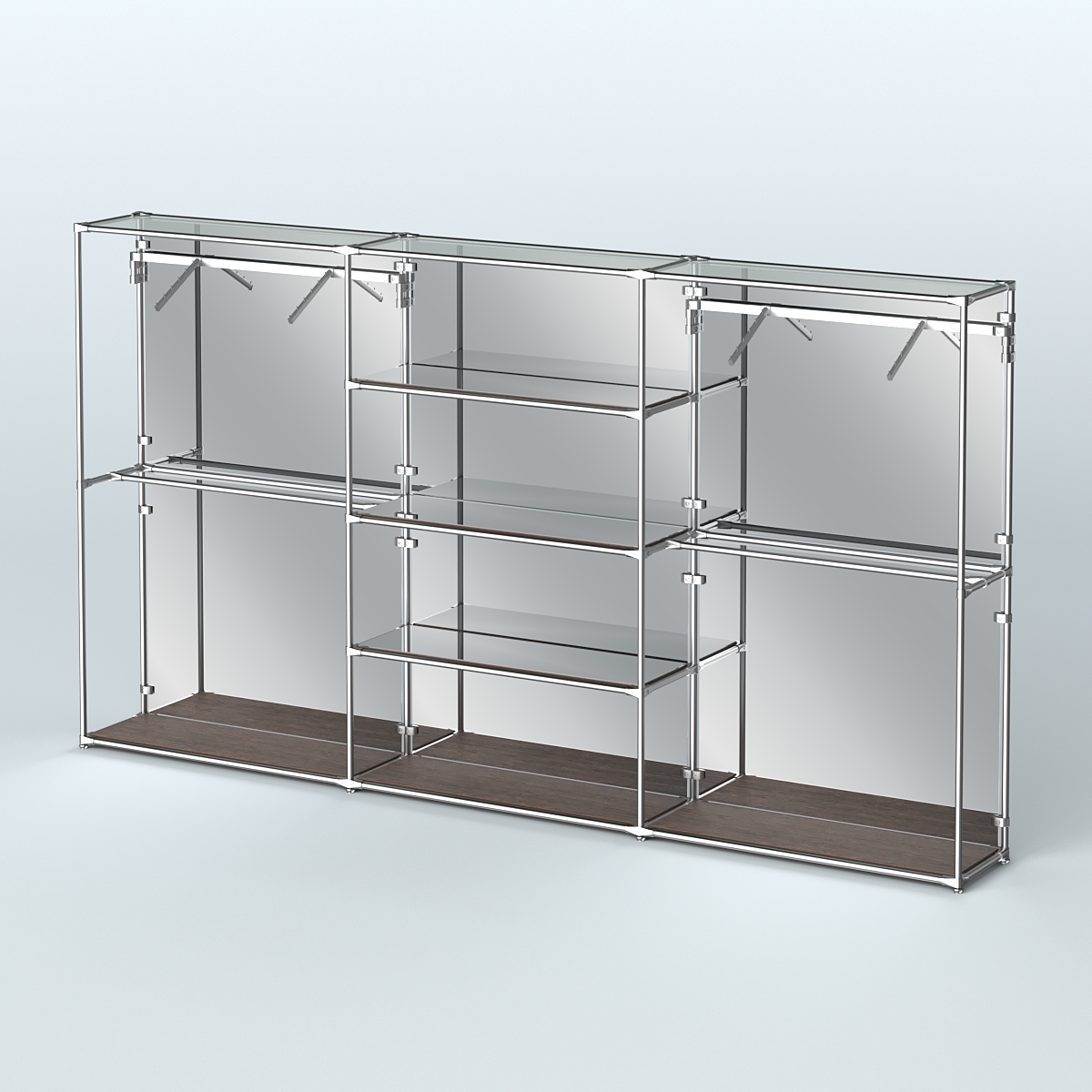 Торговая система ХРОМ (задняя стенка - зеркало) 3600 мм с зеркальными полками и поручнями №10 Дуб Венге