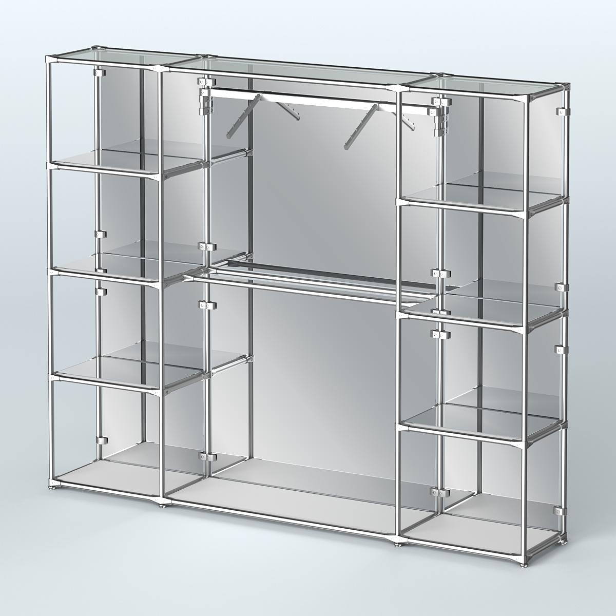 Торговая система ХРОМ (задняя стенка - зеркало) 3600 мм с зеркальными полками и поручнями №11 Серый