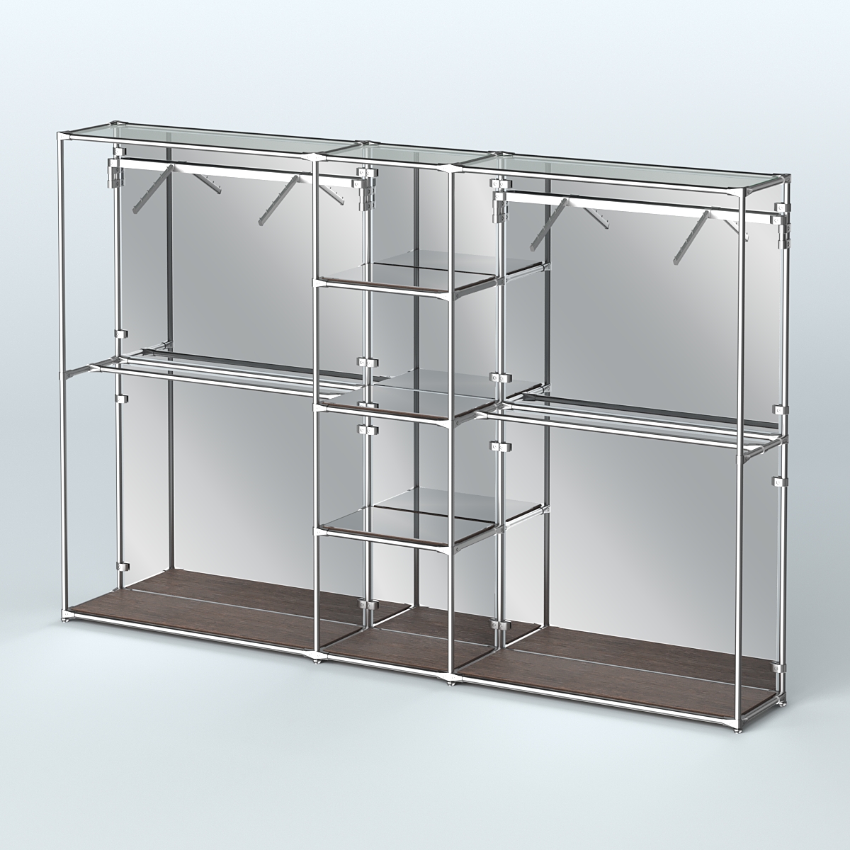 Торговая система ХРОМ (задняя стенка - зеркало) 3600 мм с зеркальными полками и поручнями №12 Дуб Венге