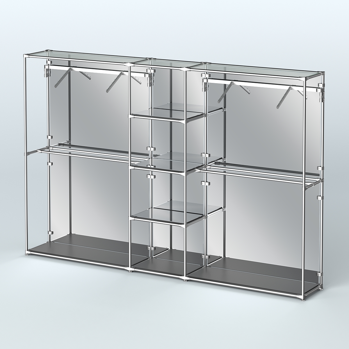 Торговая система ХРОМ (задняя стенка - зеркало) 3600 мм с зеркальными полками и поручнями №12 Черный