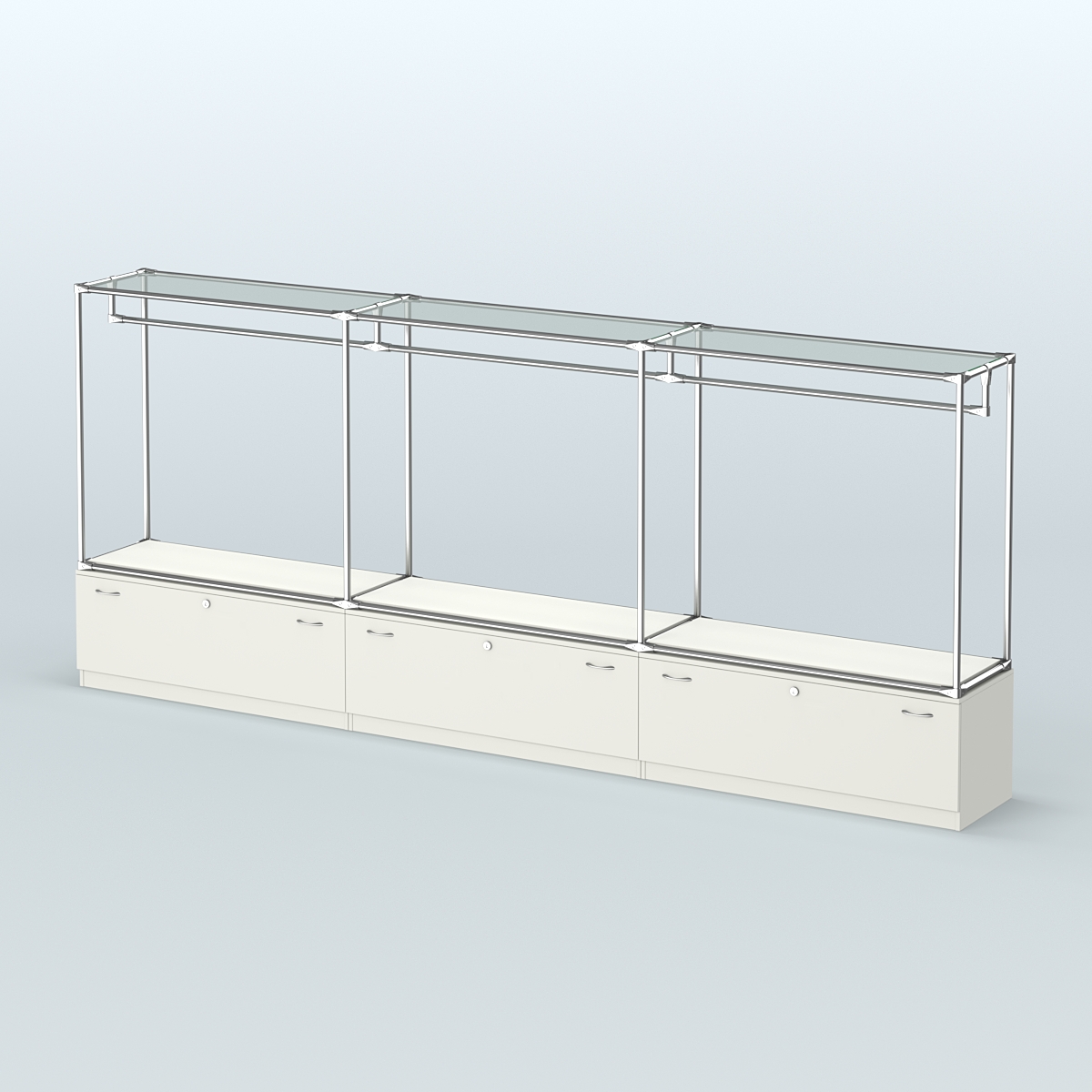 Островная торговая система ХРОМ 3600 мм с тумбами Т11 и поручнями №1 Белый