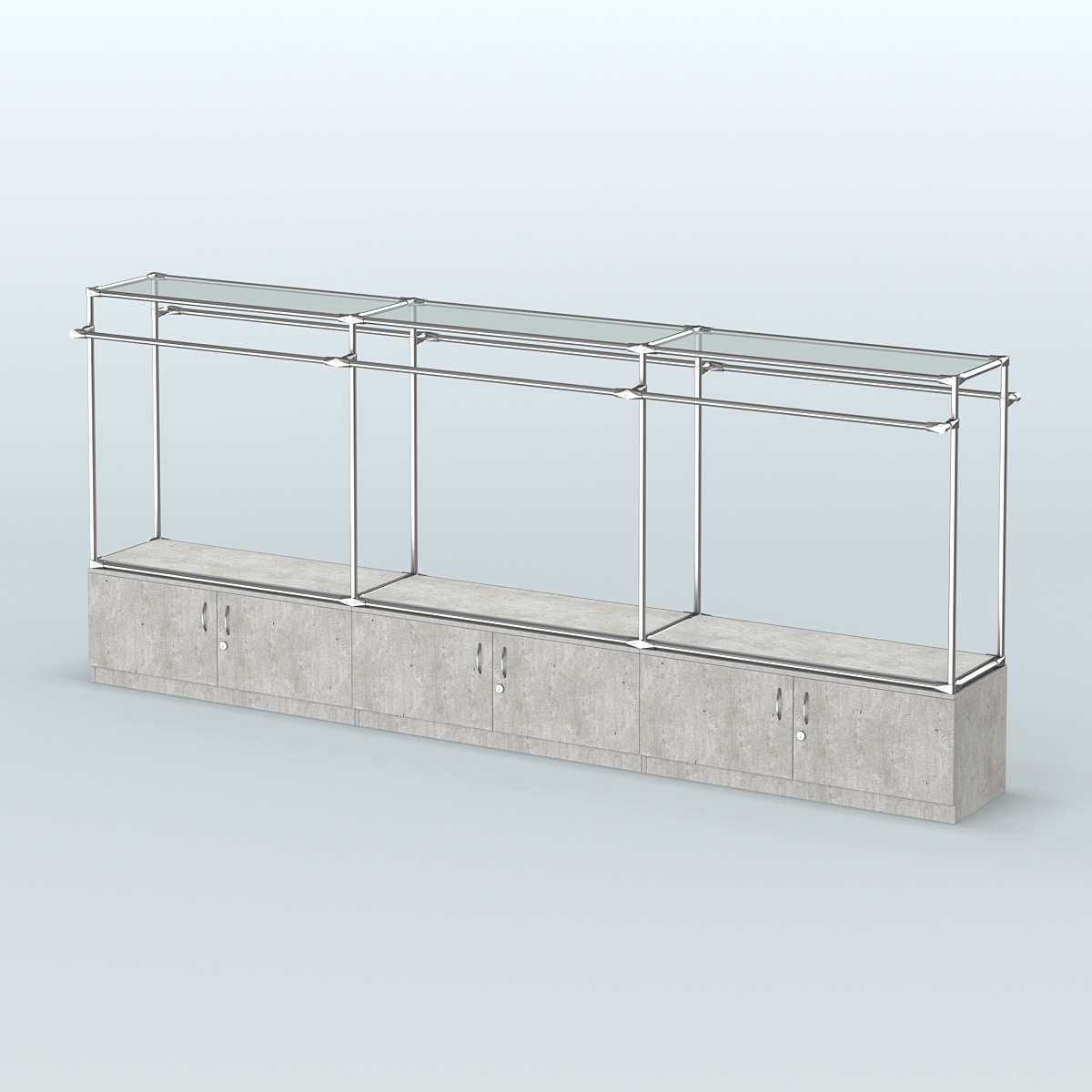 Островная торговая система ХРОМ 3600 мм с тумбами Т21 и поручнями №2 Метрополитан Грей