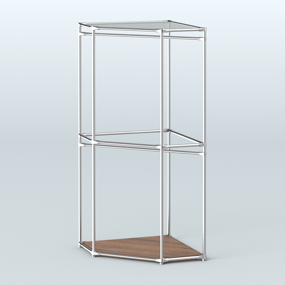 Угловой стеллаж Хром №5 с поручнями Орех