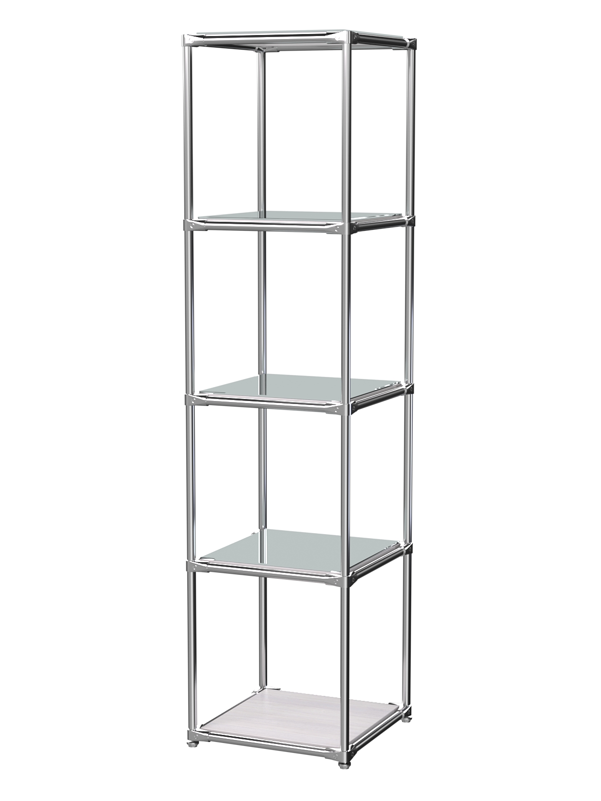 Торговый хромированный стеллаж с зеркальными полками №1 Ясень Анкор светлый