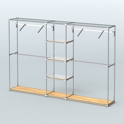 Торговая система ХРОМ без ДСП 3030 мм с зеркальными полками и поручнями №12, Дуб Золотистый