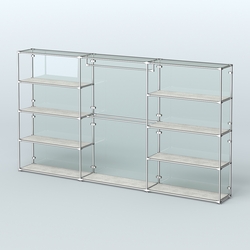 Торговая система ХРОМ (задняя стенка - стекло) 3600 мм с полками ДСП и поручнями №1, Метрополитан Грей