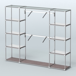 Торговая система ХРОМ без ДСП 2430 мм с зеркальными полками и поручнями №7, Ясень Анкор темный