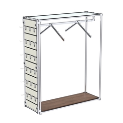Хромированный стенд-вешало ETD-12 №1-1 (торец-ЭП) с полкой стекло 6мм (прозрачное), Орех