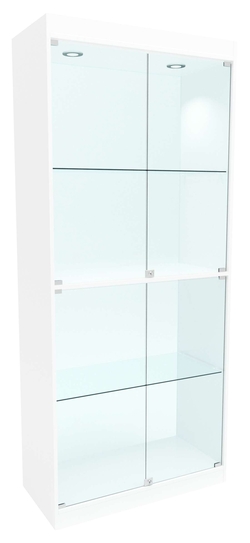 Стеклянная витрина №8-2 с каркасом из ДСП  (задняя стенка - стекло), Белый