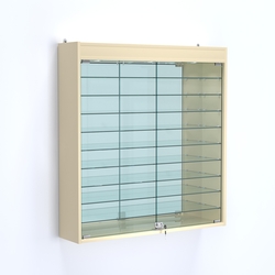 Витрина настенная №204-8А зеркальная с верхним светом и девятью полками, Крем Вайс