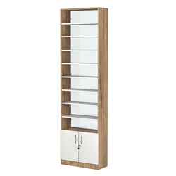 Стеллаж из ДСП с 8-ю полками 250x600 мм серии LEVEL-8 №4-1 (З/C - СТЕКЛО), Дуб Канзас коричневый + Белый