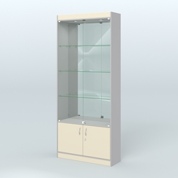 Витрина зеркальная из ДСП с дверками для аптеки №1-300-3, Серый + Крем Вайс