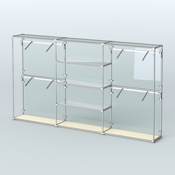 Торговая система ХРОМ (задняя стенка - стекло) 3600 мм с зеркальными полками и поручнями №5, Крем Вайс