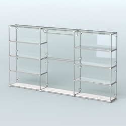 Торговая система ХРОМ (задняя стенка - стекло) 3600 мм с зеркальными полками и поручнями №1, Ясень Анкор светлый