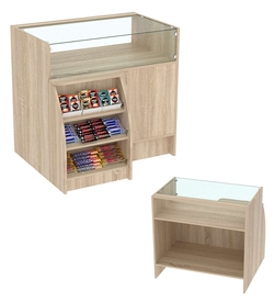Торговый кассовый прилавок импульсных покупок малый с полками Импульс №3-1-450, Дуб сонома
