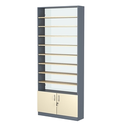 Стеллаж из ДСП с 8-ю полками 250x900 мм серии LEVEL-8 №11-1 (З/C - СТЕКЛО), Темно-серый + Крем Вайс