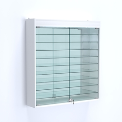 Витрина настенная №204-8А зеркальная с верхним светом и девятью полками, Белый