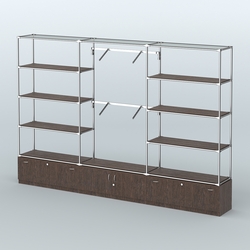 Торговая система ХРОМ без ДСП 3600 мм с тумбами Т11, Т21, полками ДСП и поручнями №4, Дуб Венге