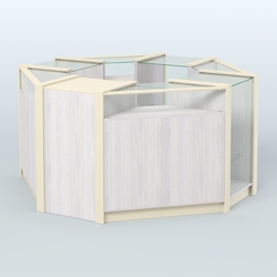 Торговый островок в стиле ЛОФТ с прозрачными фасадами №3 (4,72 кв.м), Ясень Анкор светлый и Крем Вайс