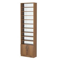 Стеллаж из ДСП с 9-ю полками 250x600 мм серии LEVEL-9 №4-1 (З/C - СТЕКЛО), Орех