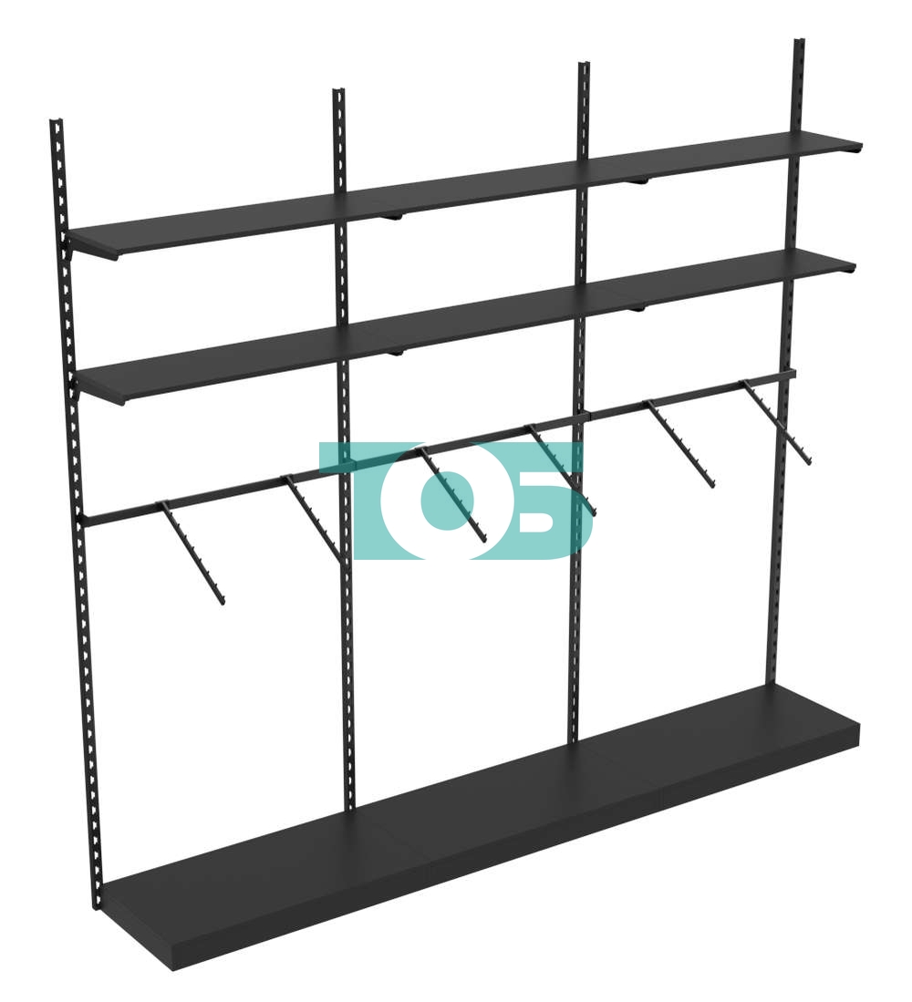 Настенная система с подиумами кронштейнами и полками ДСП для одежды ЛОФТ №6 (2700мм) Черный