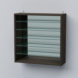 Витрина настенная №201-6Г открытая зеркальная с пятью полками из стекла, Дуб Венге