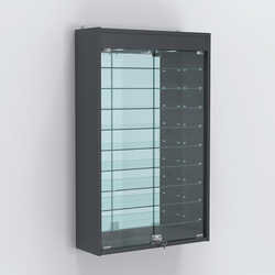 Витрина настенная №202-8А высокая с девятью полками, зеркалом и подсветкой, Антрацит