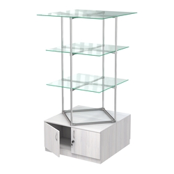 Торговые стенды Экспозиция с полками и тумбами №1 (с двумя стеклянными полками 6мм), Ясень Анкор светлый