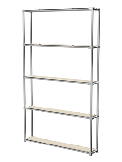 Торговый хромированный стеллаж с полками ДСП №2, Крем Вайс