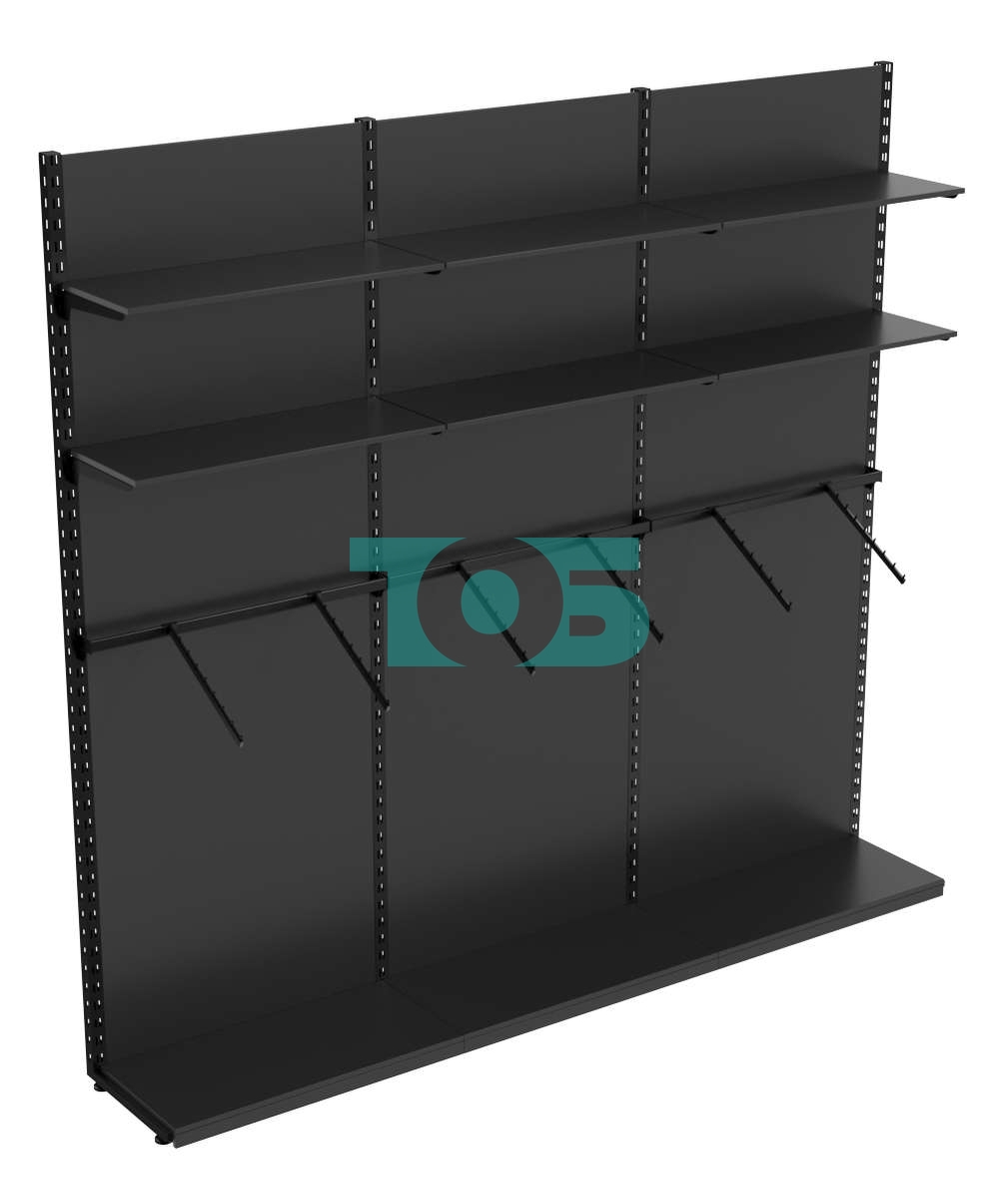 Пристенная система с кронштейнами и полками ДСП для одежды ЛОФТ №6-ЗС 2700мм Черный