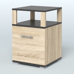 Тумба Динен №2 приставная 1 распашной фасад с надставкой, Дуб Сонома + Черный