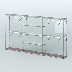 Торговая система ХРОМ (задняя стенка - стекло) 3600 мм с зеркальными полками и поручнями №5, Ясень Анкор темный