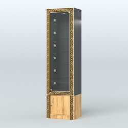 Витрина высокая с декором №ВБА-502С, Черный и Дуб Золотистый U1148