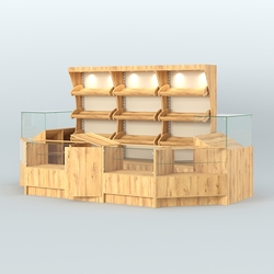 Пристенный павильон с недорогими прилавками для выкладки хлеба и выпечки №3, Дуб Золотистый и Крем Вайс