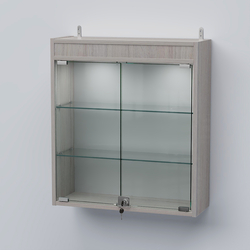 Витрина настенная №201-3А с прозрачными полками и фризом с подсветкой, Ясень Анкор светлый