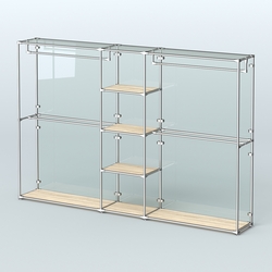 Торговая система ХРОМ (задняя стенка - стекло) 3030 мм с полками ДСП и поручнями №4, Дуб Сонома