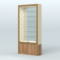 Витрина с декором и зеркальной задней стенкой №ВБА-32С, Крем Вайс + Орех