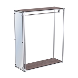 Хромированный обзорный стенд-вешало, торец-зеркало ZTD-11 №1-3 с полками ДСП 16 мм, Ясень Анкор темный