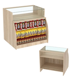 Торговый кассовый прилавок импульсных покупок с большой экономпанелью Импульс №3-2-900, Дуб сонома