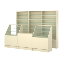 Комплект стеллажей с наклонными стеклянными полками SL-6 №12 и прилавков ЭК-07, Крем Вайс