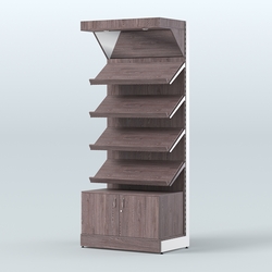 Стеллаж для хлеба и выпечки с четырьмя наклонными полками, накопителем и фризом Феникс №13ФН, Ясень Анкор темный