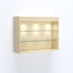 Витрина настенная №203-3Г открытого доступа со стеклянными полками и верхней подсветкой, Крем Вайс